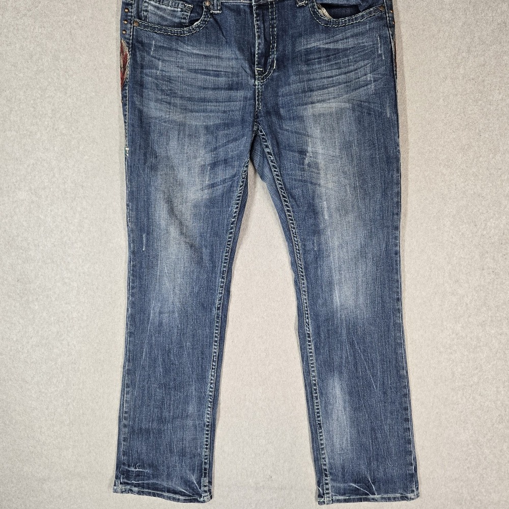 Cowgirl Tuff Co Women Jeans W:36 L:35 Blue Denim Embroidered Brave Wings